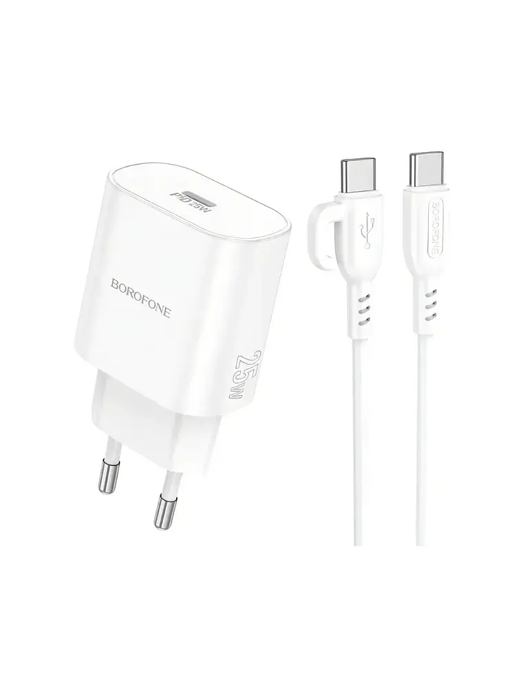 Cargador Borofone BA82A 25W Tipo C Rápido + Cable USB-C Blanco 1