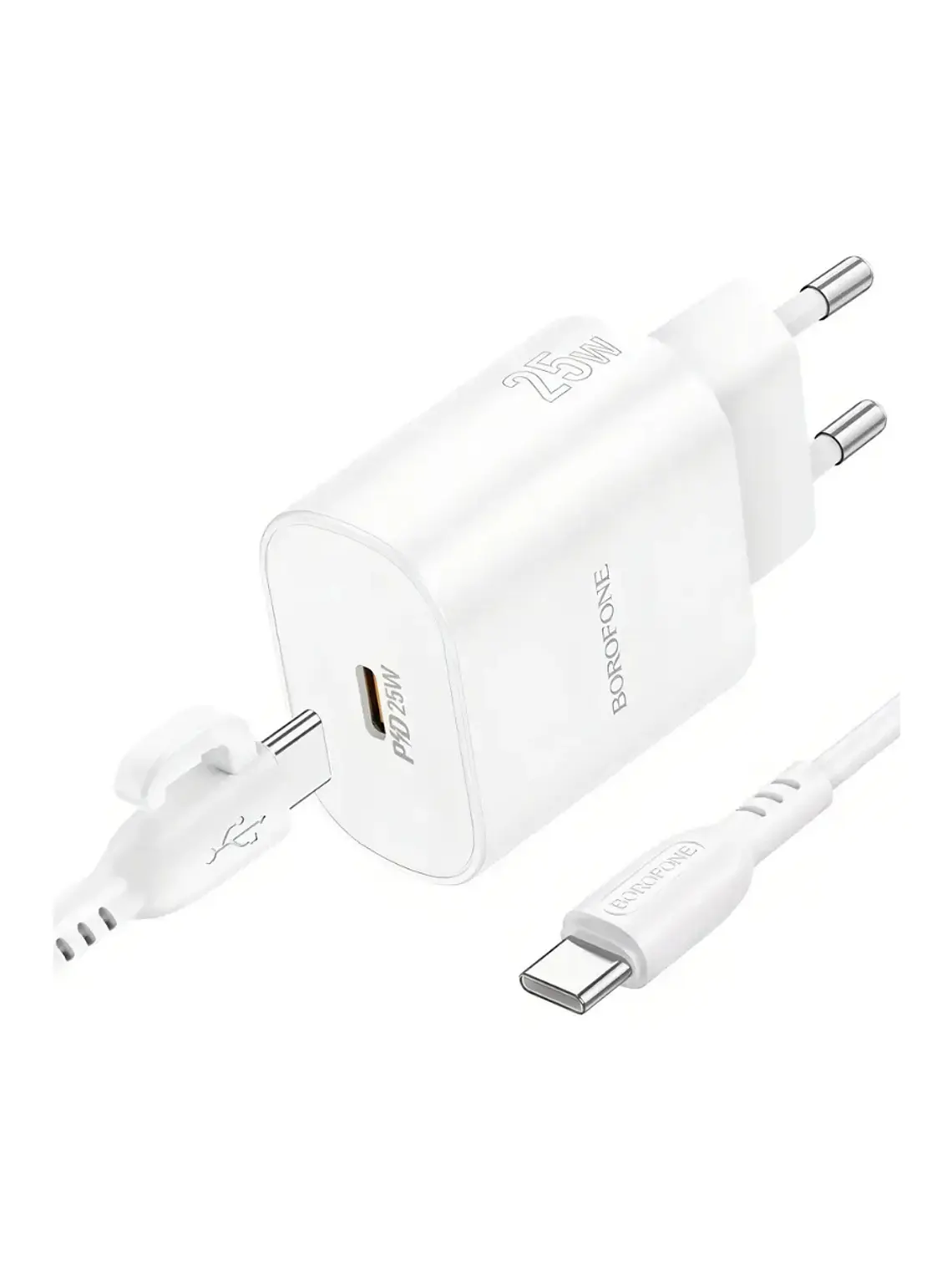 Cargador Borofone BA82A 25W Tipo C Rápido + Cable USB-C Blanco 2