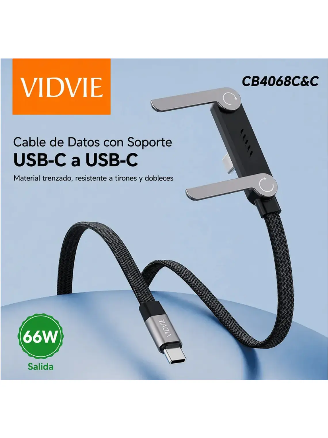 Cable Super Carga Rapida 66w Tipo C a C Soporte Plegable 2