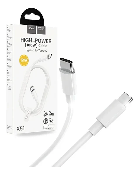 Cable Hoco X51 Data Tipo C A Tipo C 100w 1m Blanco