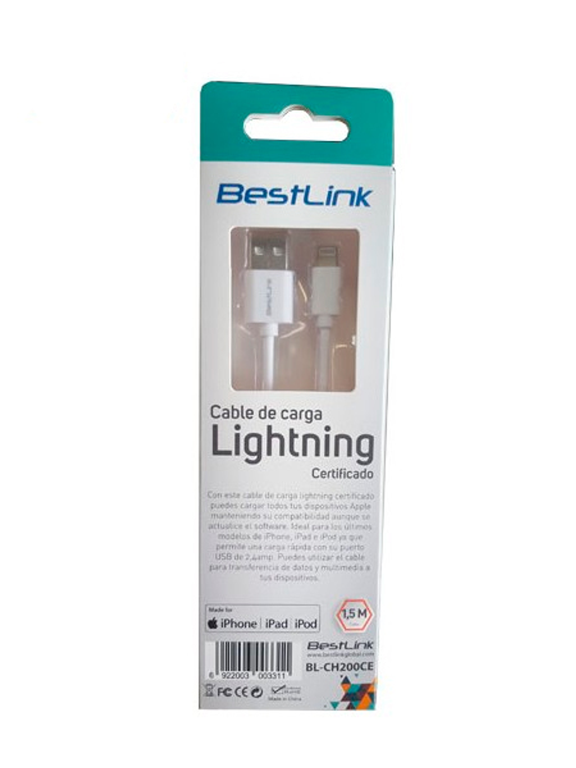 CABLE BESTLINK LIGHTNING CERTIFICADO 1.5 MTS 3