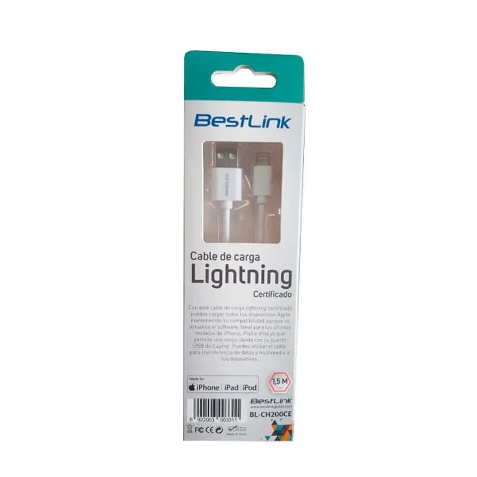CABLE BESTLINK LIGHTNING CERTIFICADO 1.5 MTS 3