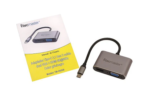 TECMASTER ADAPTADOR TIPO-C 3.1 A VGA + HDMI 4K@60HZ, CARCASA ALUMINIO, GRIS/NEGRO