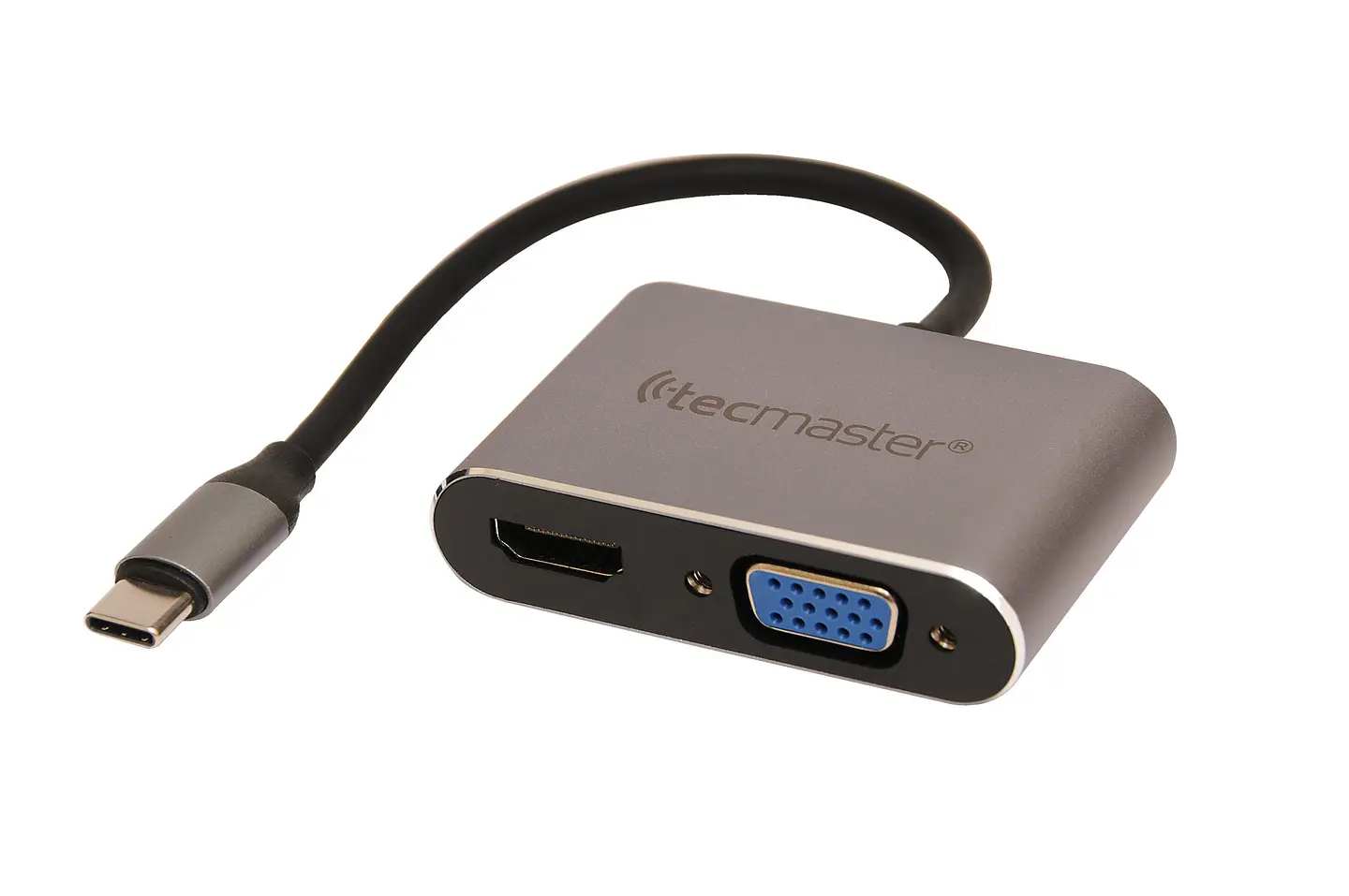 TECMASTER ADAPTADOR TIPO-C 3.1 A VGA + HDMI 4K@60HZ, CARCASA ALUMINIO, GRIS/NEGRO 2