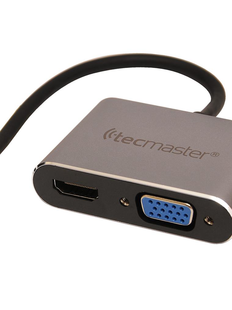 TECMASTER ADAPTADOR TIPO-C 3.1 A VGA + HDMI 4K@60HZ, CARCASA ALUMINIO, GRIS/NEGRO 2