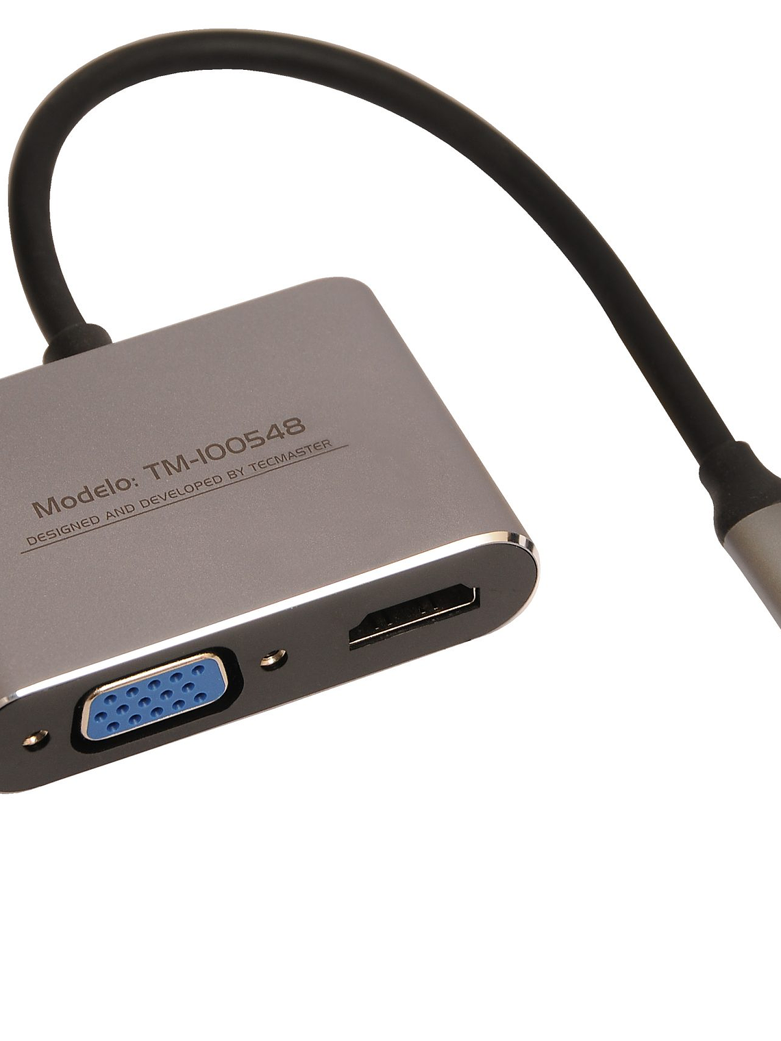 TECMASTER ADAPTADOR TIPO-C 3.1 A VGA + HDMI 4K@60HZ, CARCASA ALUMINIO, GRIS/NEGRO 3