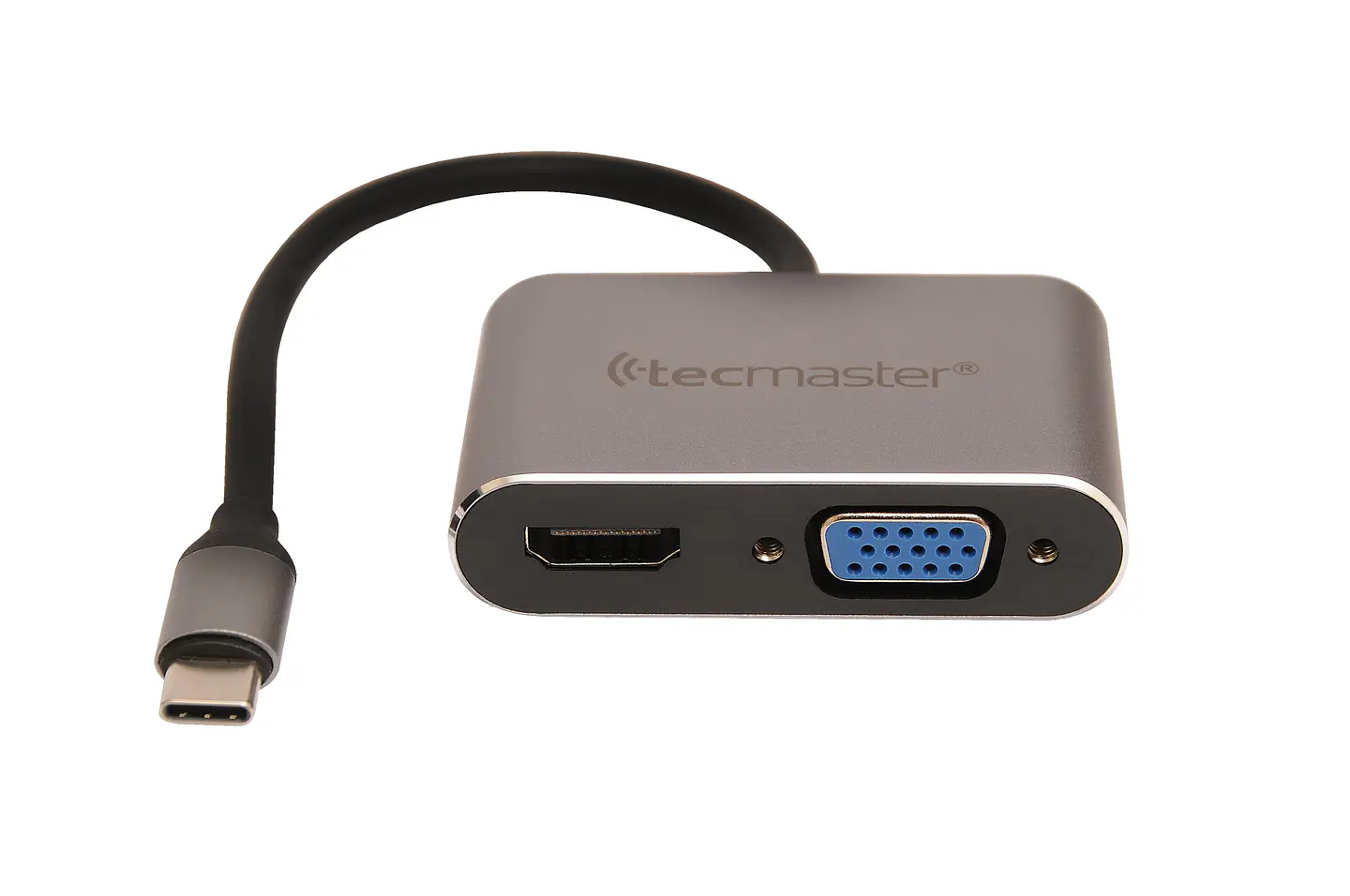 TECMASTER ADAPTADOR TIPO-C 3.1 A VGA + HDMI 4K@60HZ, CARCASA ALUMINIO, GRIS/NEGRO 4