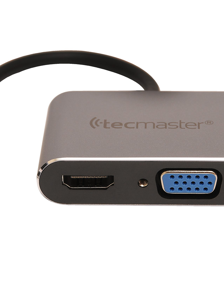 TECMASTER ADAPTADOR TIPO-C 3.1 A VGA + HDMI 4K@60HZ, CARCASA ALUMINIO, GRIS/NEGRO 4