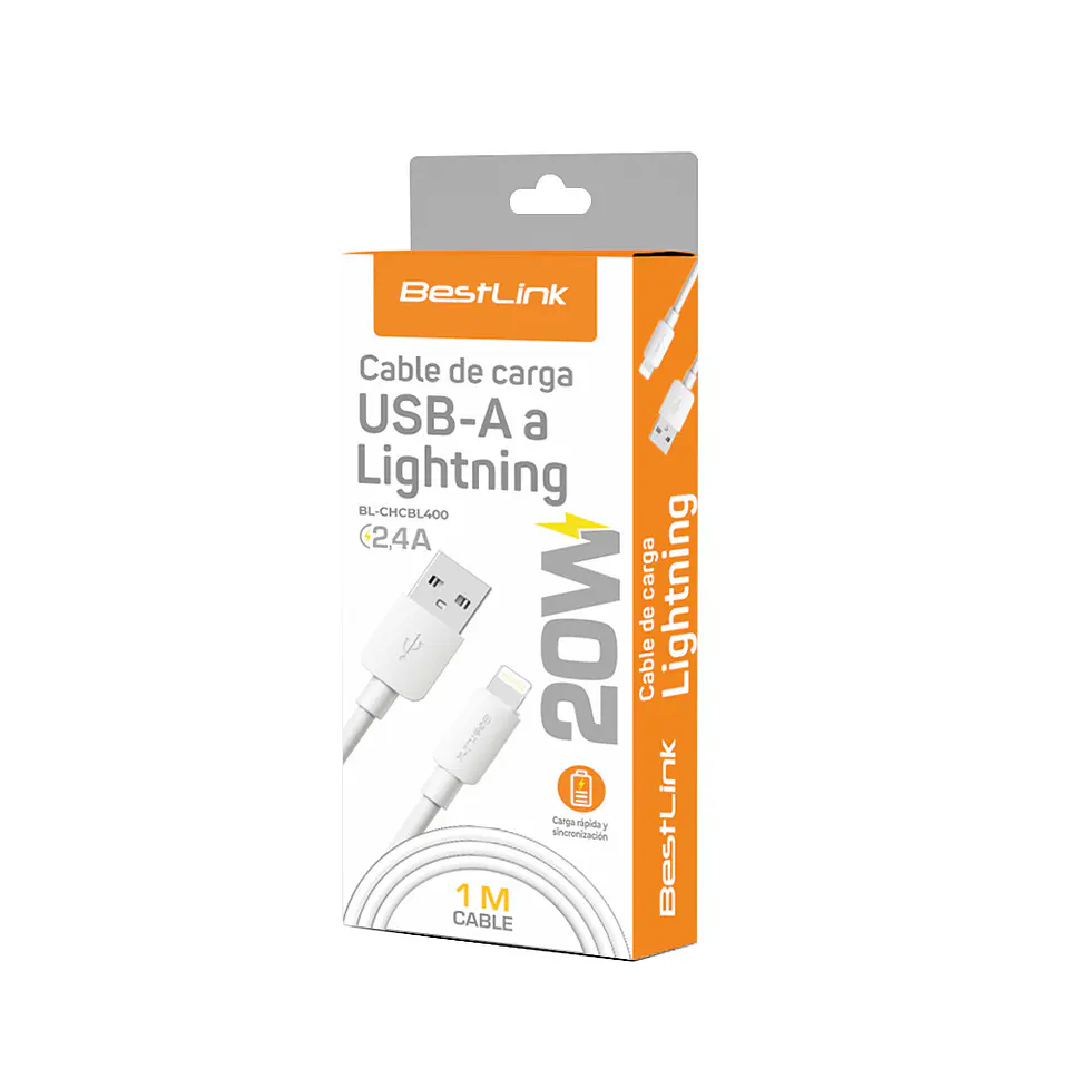 Cable de carga USB-A a Lightning 2.4A PVC 1M 2