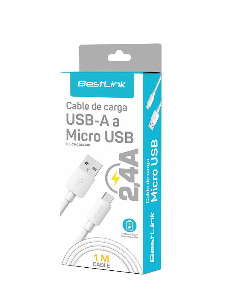Cable de carga USB-A a Micro USB 2,4A PVC 1m  2