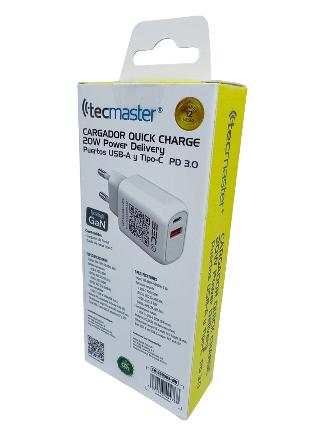 TECMASTER CARGADOR QUICK CHARGE 20W, PUERTOS USB-A Y TIPO-C PD 3.0 4