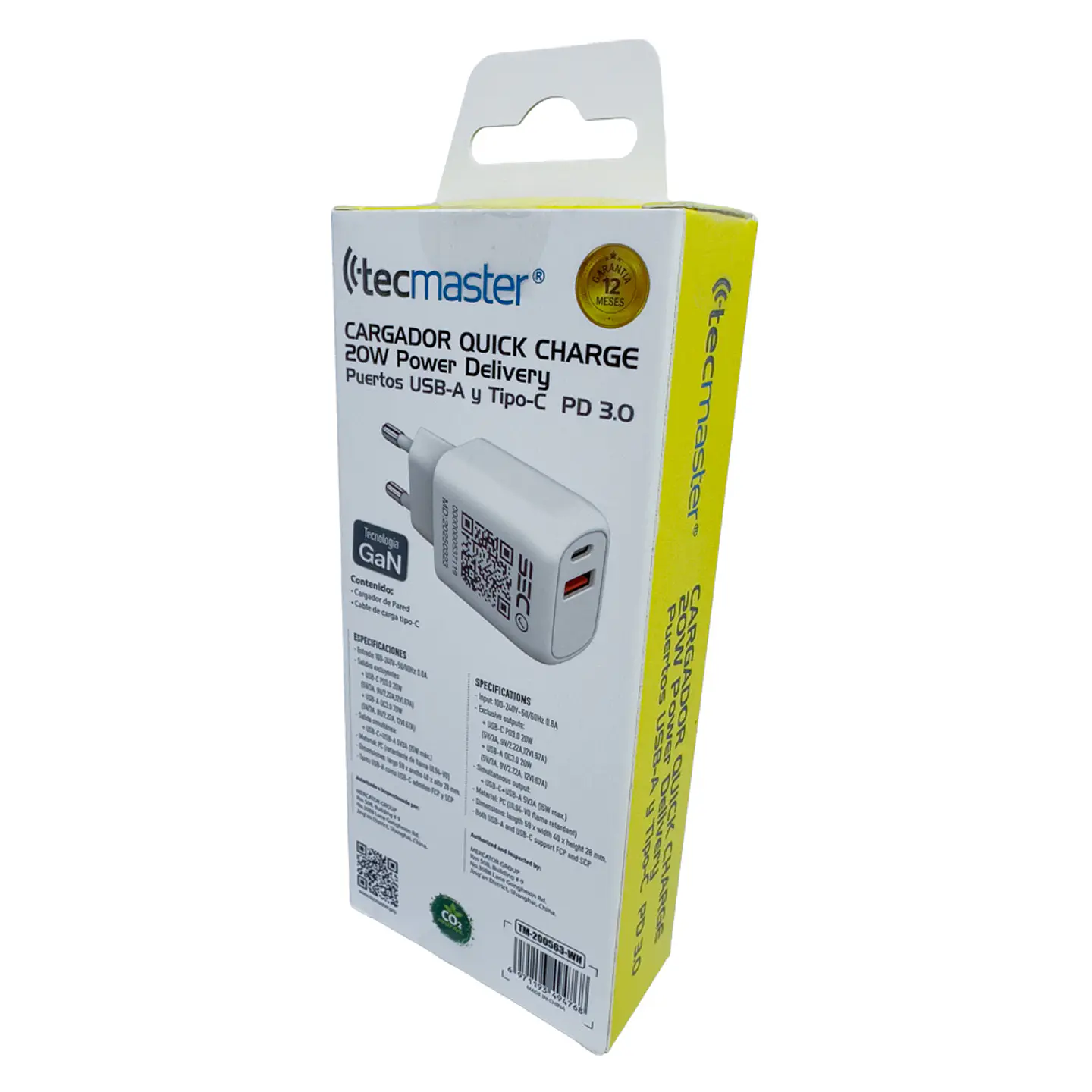 TECMASTER CARGADOR QUICK CHARGE 20W, PUERTOS USB-A Y TIPO-C PD 3.0 4