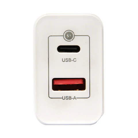 TECMASTER CARGADOR DE PARED, FAST CHARGING 2 PUERTOS, 1PD3.0 + 1QC3.0 – 45W, BLANCO