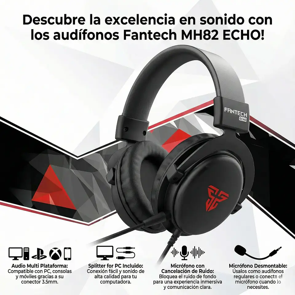 MH82 ECHO Black Audífonos Multiplataforma 3.5 mm Splitter 2