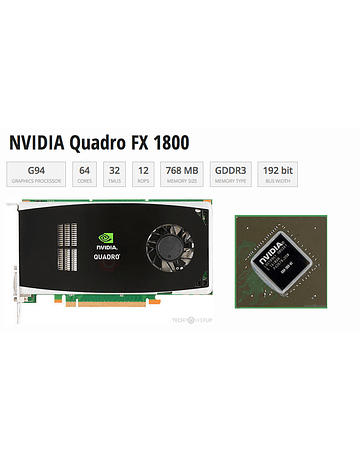 Tarjeta de Video Nvidia QUADRO FX1800 768MB GDDR3 PCI-E Video Card 2 X Display Port 1 X DVI HP 519296-001 508284-001