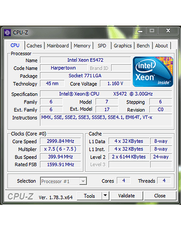 CPU Par Identico de Intel Quad-Core Xeon X5472 CPU 3.0GHz 12M 771 1600MHz SLBBB Server CPU Processor