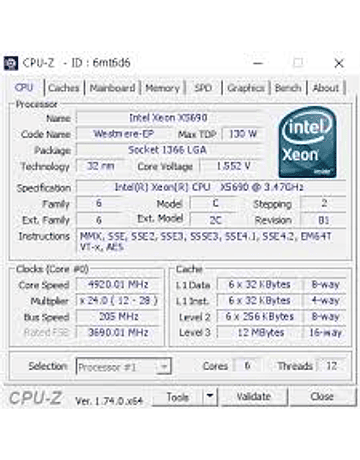 CPU Intel Xeon X5690 6-Core 3.46GHz 12MB 6.4GT/s LGA1366 SLBV7 Server CPU Processor