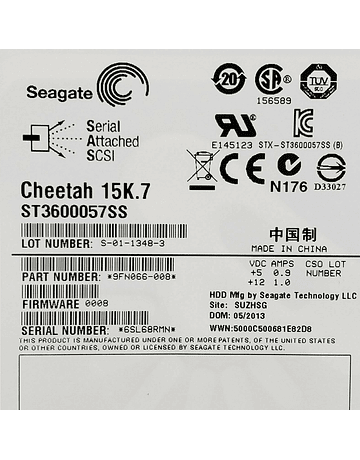 Disco Duro SAS 600GB Seagate Cheetah 15K.7 ST3600057SS 3.5" SAS HDD Drive 15K RPM Cache Multisegmented 16gb/s Enterprise Class Calidad Empresarial