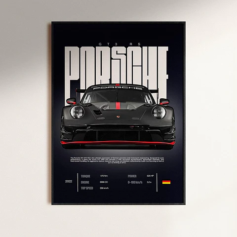 Cuadro Auto Porsche 911 Black Edicio Deportivo + Marco Negro