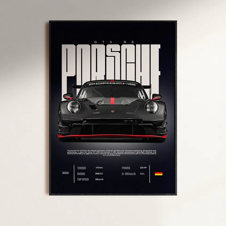 Cuadro Auto Porsche 911 Black Edicio Deportivo + Marco Negro 1