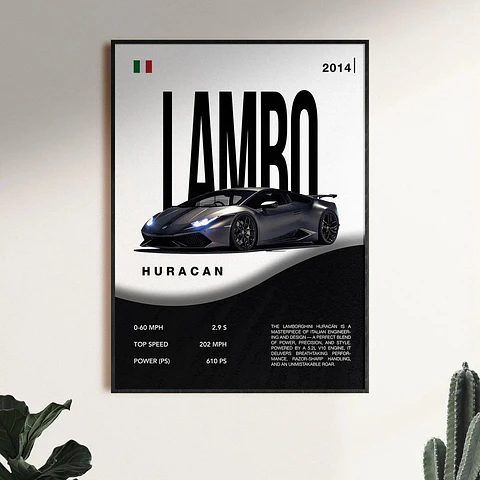 Cuadro Auto Lamborghini Huracán Black Edicion + Marco Negro