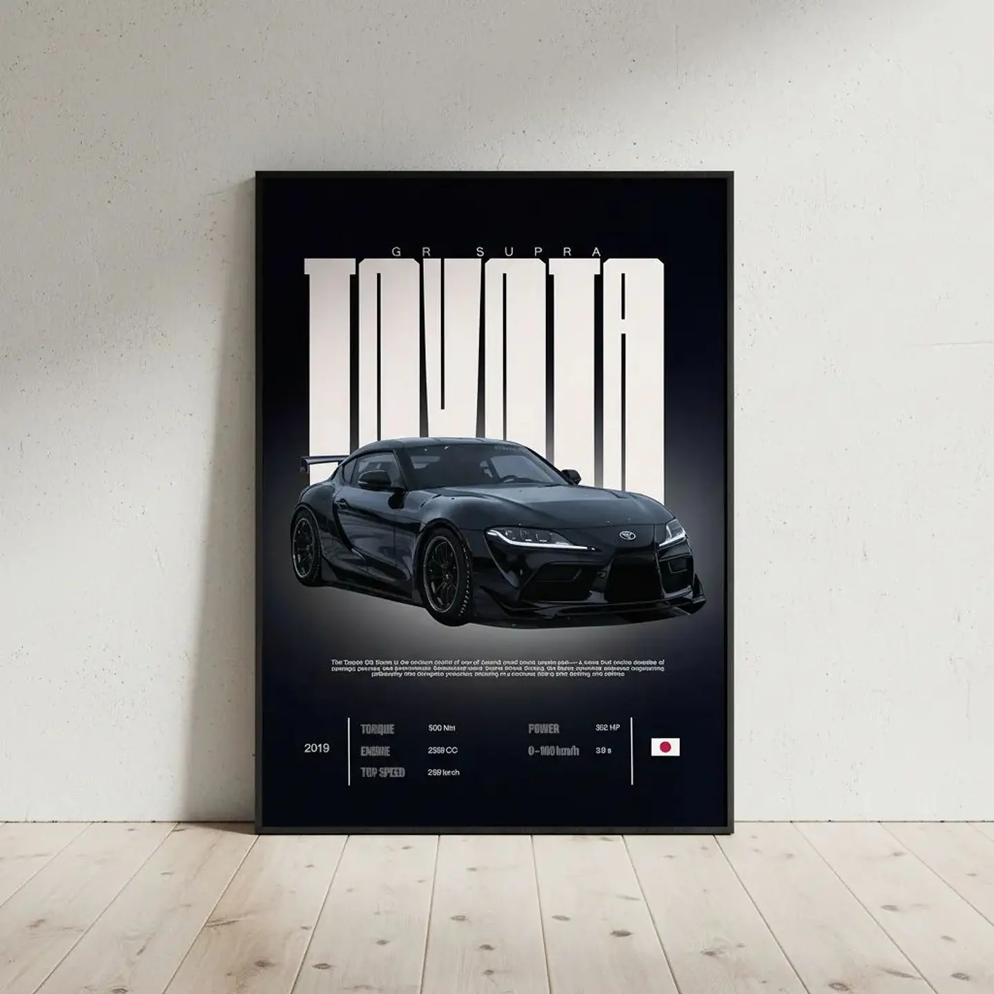 Cuadro Auto Toyota Gr Supra Black edicion + Marco Negro 1
