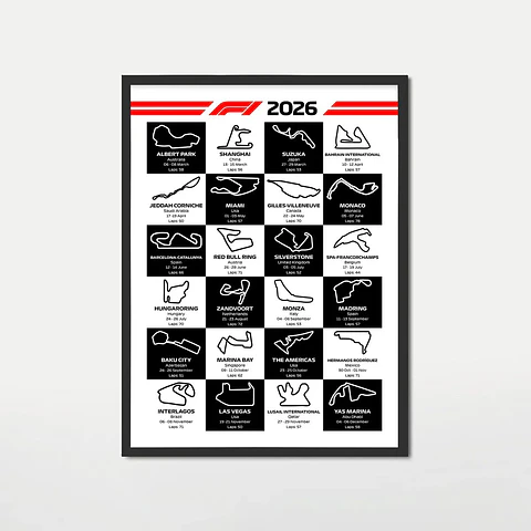 Cuadro calendario 2026 Formula 1 bandera a cuadros