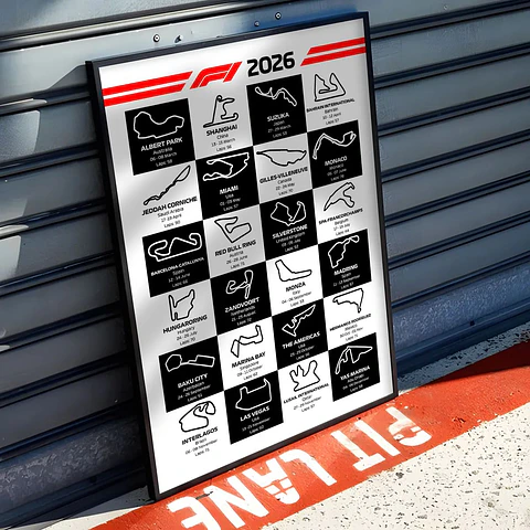 Cuadro calendario 2026 Formula 1 bandera a cuadros