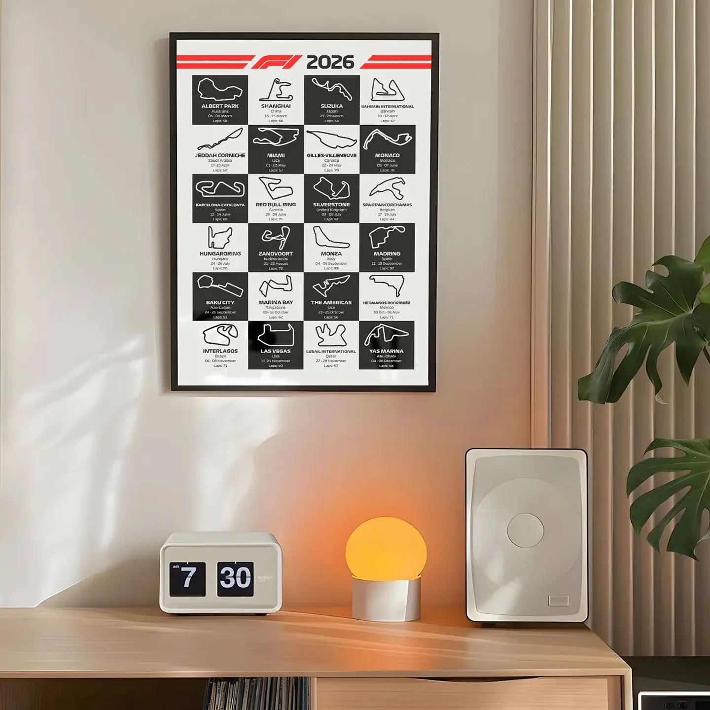 Cuadro calendario 2026 Formula 1 bandera a cuadros 3