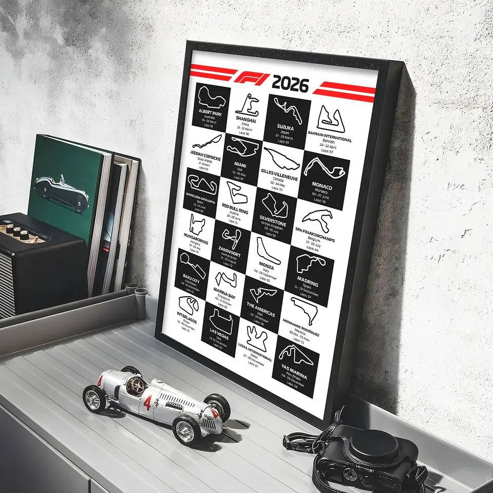 Cuadro calendario 2026 Formula 1 bandera a cuadros 4