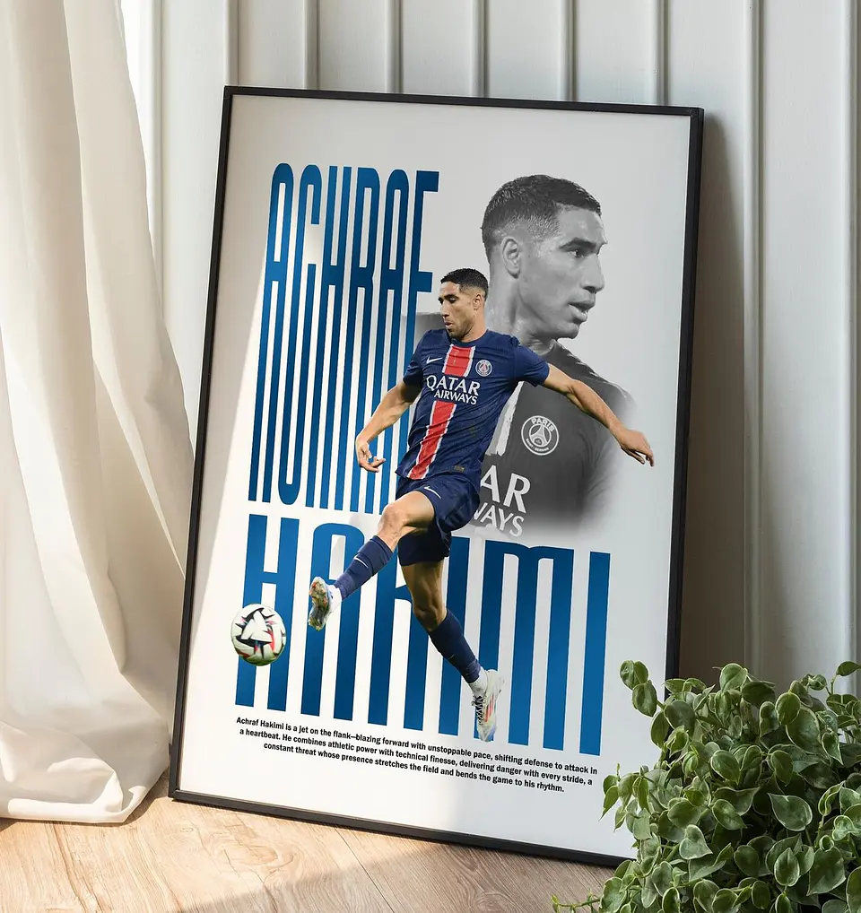 Cuadro De Achraf Hakimi Del Psg Futbol + Marco 1