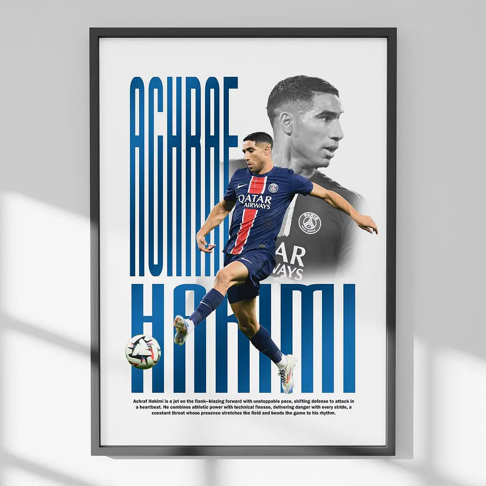 Cuadro De Achraf Hakimi Del Psg Futbol + Marco 2