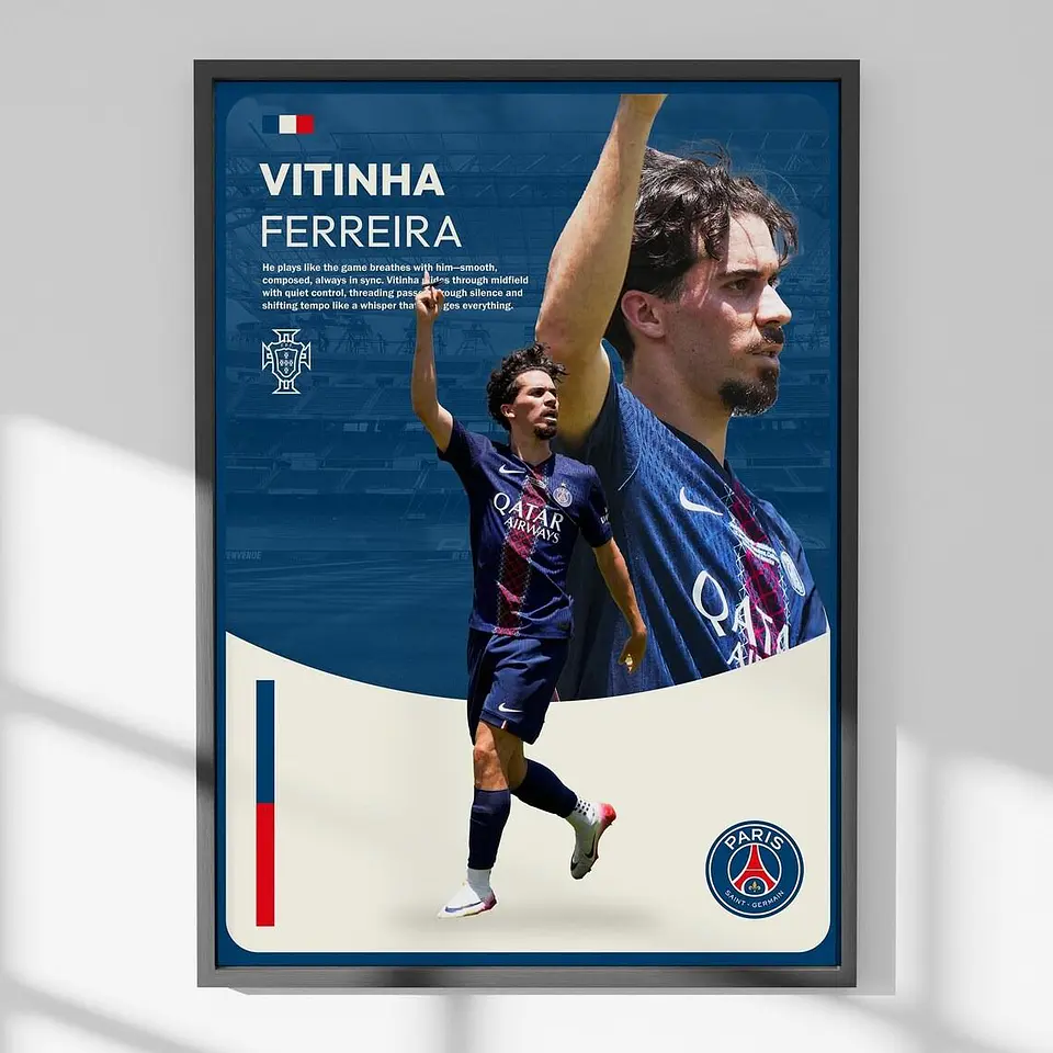 Cuadro De Vitinha Del Psg Futbol + Marco 2