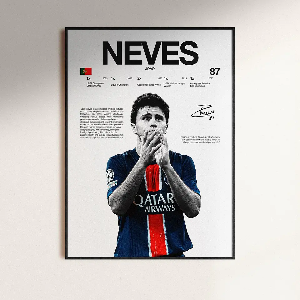 Cuadro Djoão Neves Psg Futbol + Marco 1
