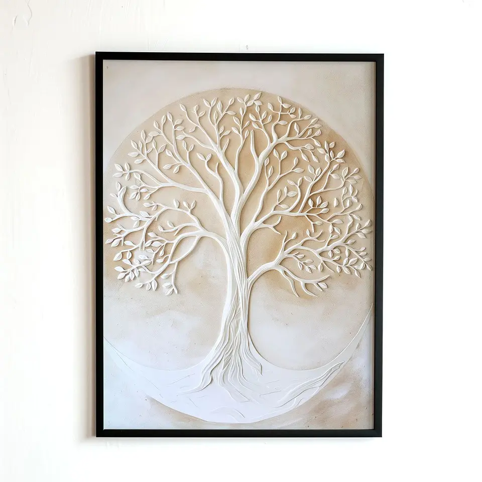 Cuadro Árbol Blanco De La Vida Decoración Living + Marco 1