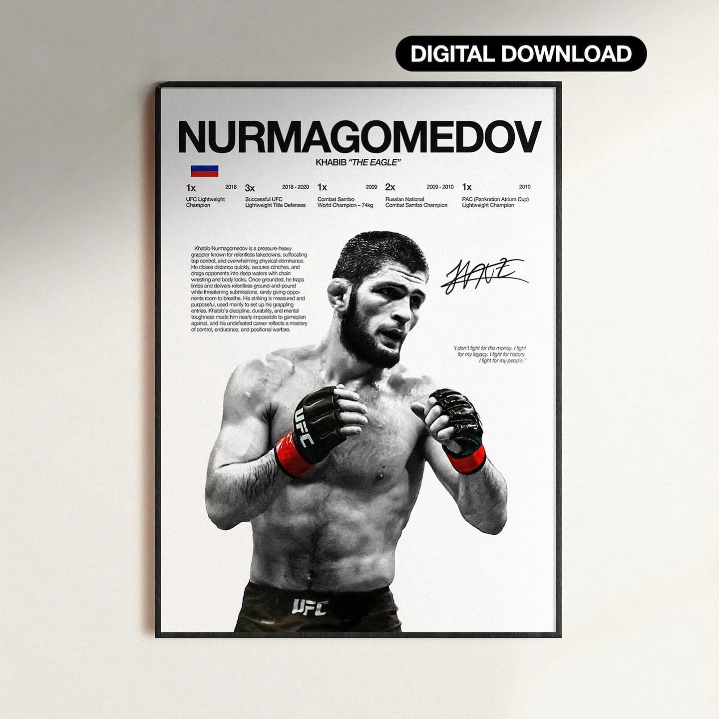 Cuadro Khabib Nurmagomedov UFC Peleador MMA + Marco 1