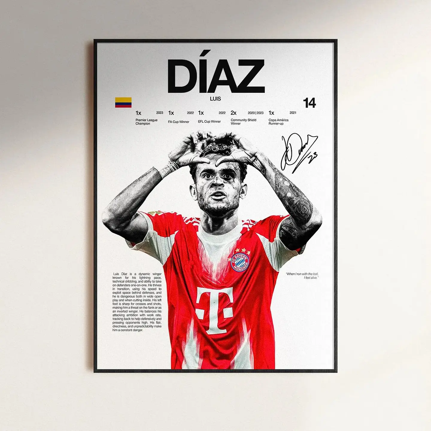 Cuadro Luis Díaz Colombiano Futbol + Marco 1
