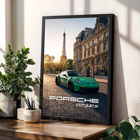 Cuadro Auto Porsche 911 Gt3 Rs París Deportivo + Marco Negro