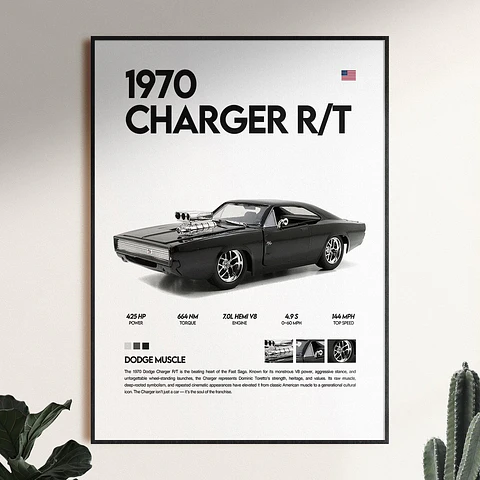 Cuadro Auto Dodge Charger R/t De 1970 + Marco
