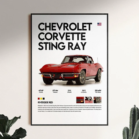 Cuadro Auto Chevrolet Corvette Stingray Coupé + Marco