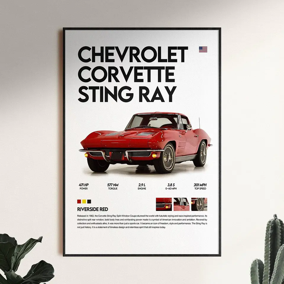 Cuadro Auto Chevrolet Corvette Stingray Coupé + Marco 2