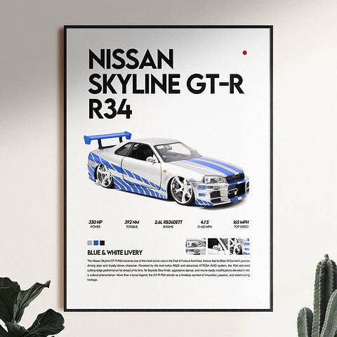 Cuadro Nissan Skyline Gt-r R34 Rápido Y Furioso Gtr + Marco