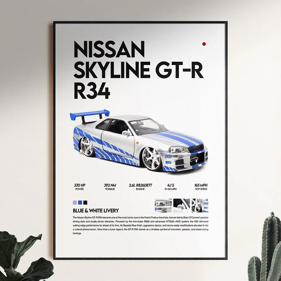 Cuadro Nissan Skyline Gt-r R34 Rápido Y Furioso Gtr + Marco 1