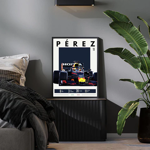 Cuadro de Sergio “Checo” Pérez y su auto de F1