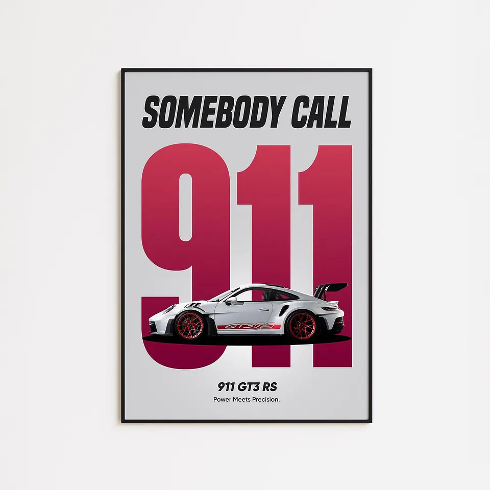 Cuadro Auto minimalista del Porsche 911 Deportivo + Marco Negro 1