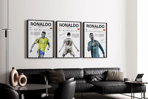 Set de 3 Cuadros de Cristiano Ronaldo CR7 Futbol + Marco