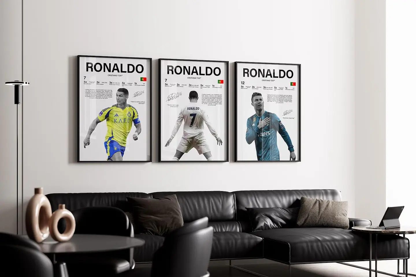 Set de 3 Cuadros de Cristiano Ronaldo CR7 Futbol + Marco 1