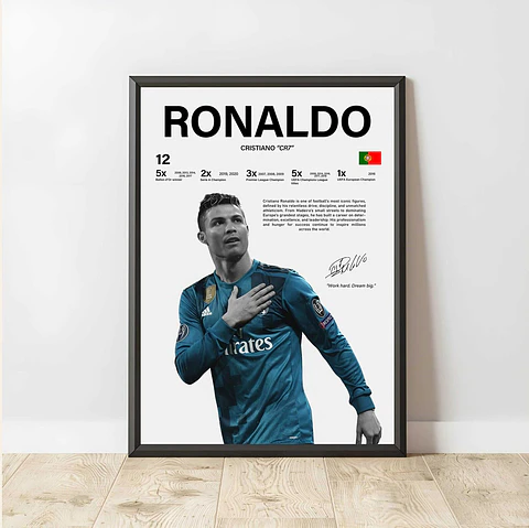 Set de 3 Cuadros de Cristiano Ronaldo CR7 Futbol + Marco
