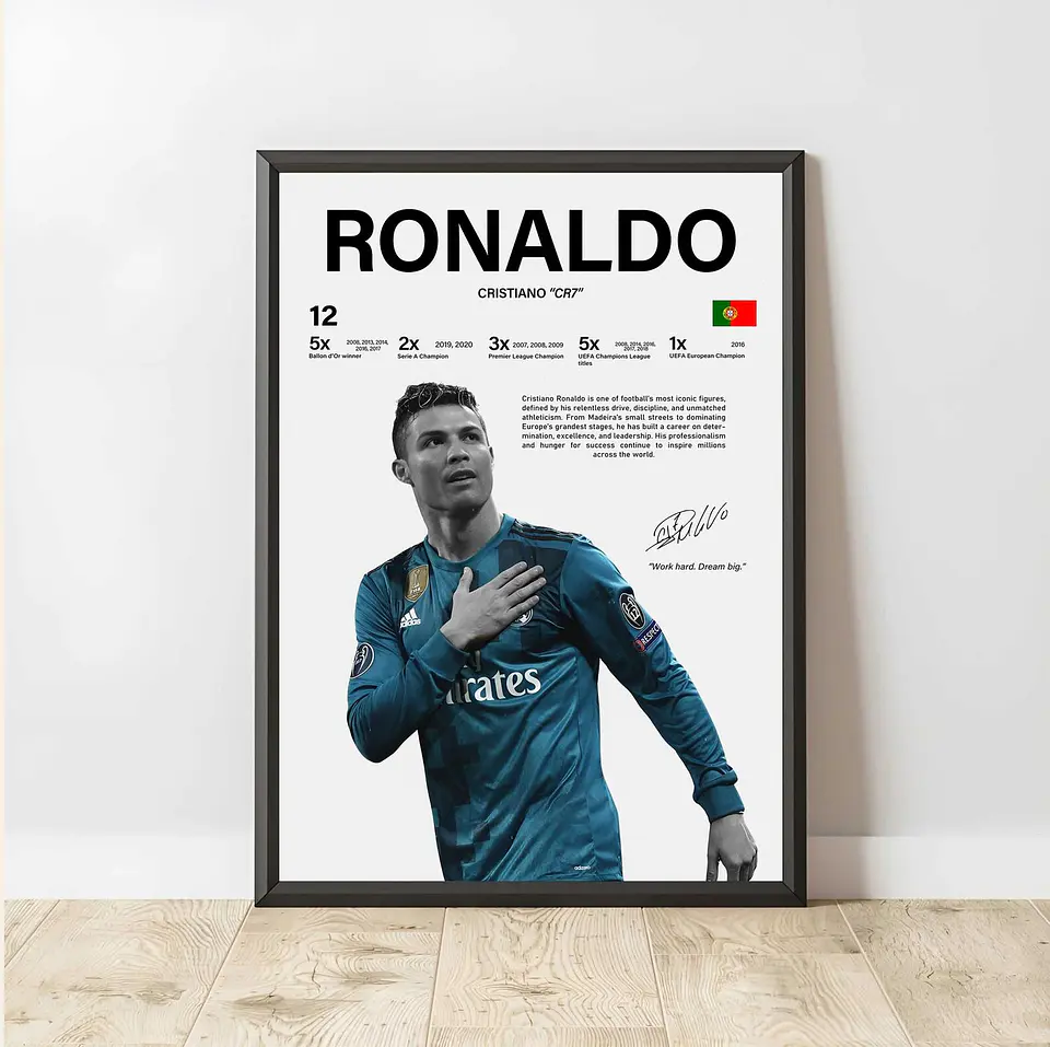 Set de 3 Cuadros de Cristiano Ronaldo CR7 Futbol + Marco 2