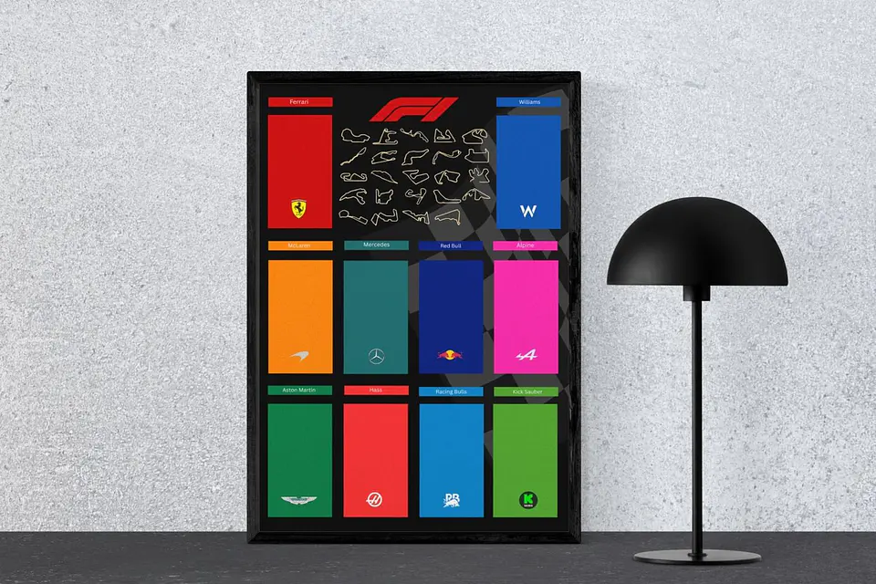 cuadro formula 1 equipos y pistas f1 Negro + Marco 1